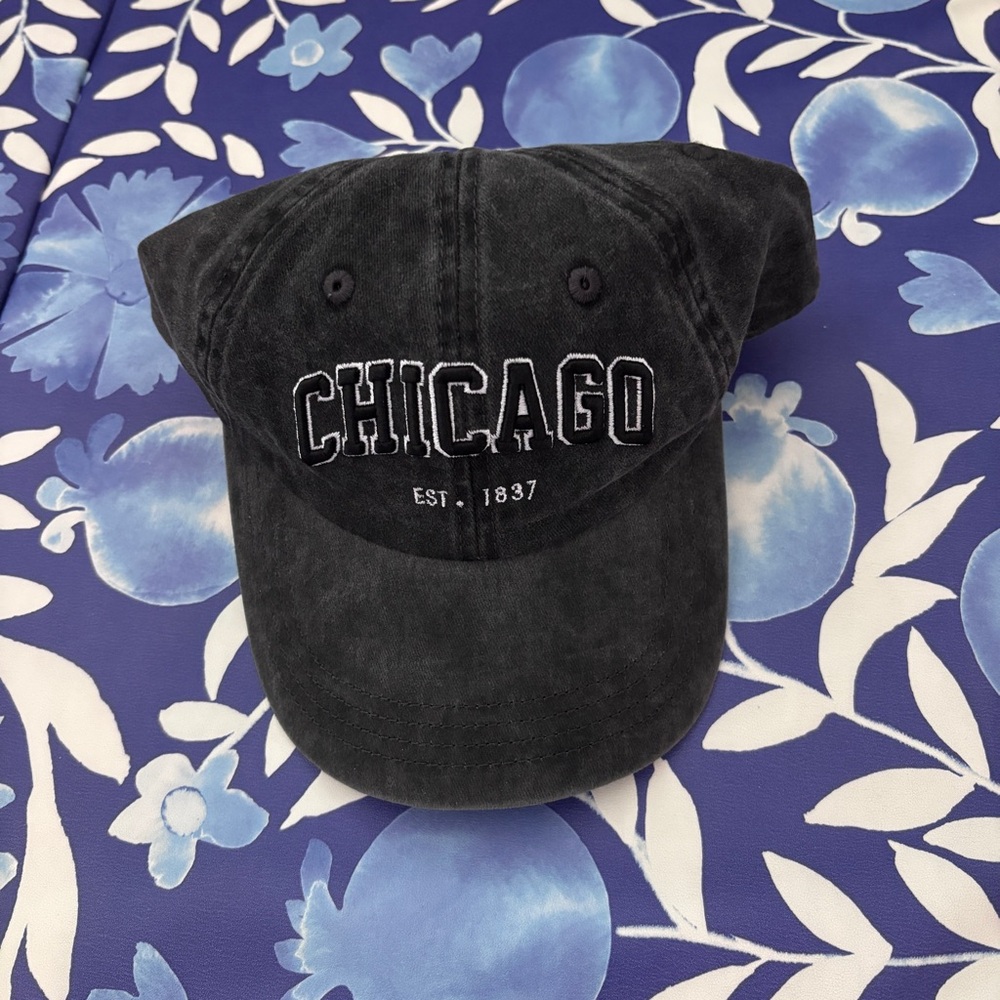 Chicago Black Cotton Baseball Cap Adjustable Velcro Strap OSFM Hat Streetwear